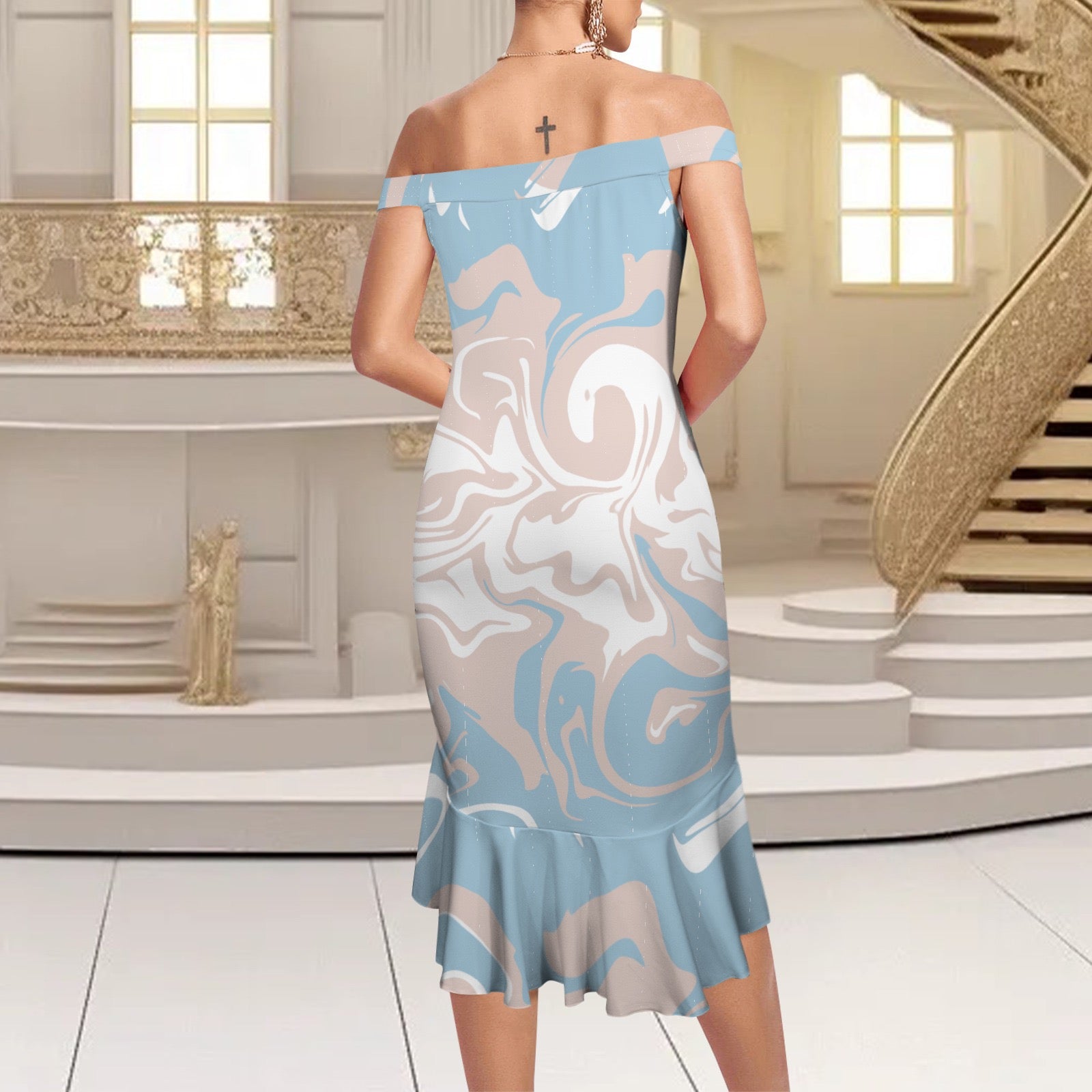 Off-Shoulder Dress with Ruffle Hem