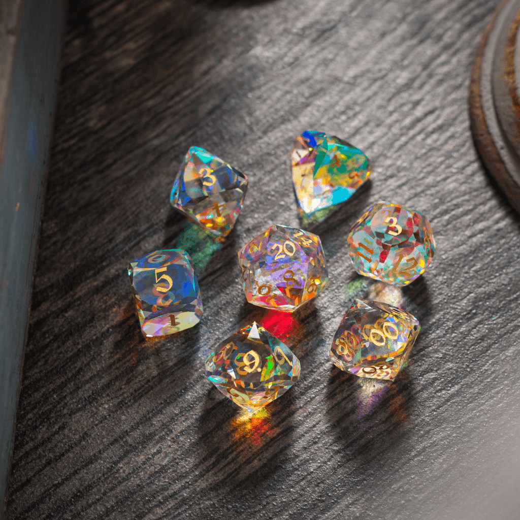 Dwarf Cut Dichroic Glass Premium DND Dice Set