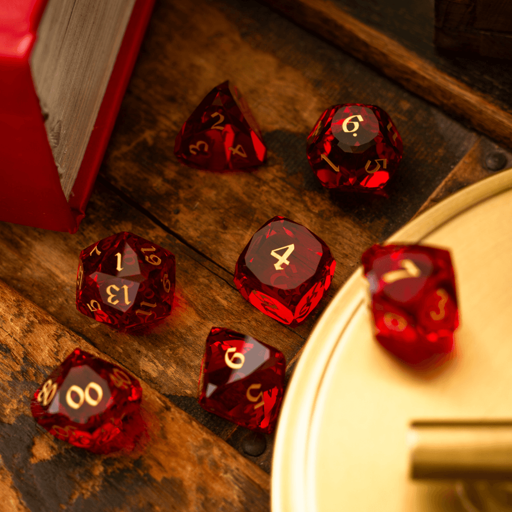 Dwarf Cut Red Gemstone Glass Premium DND Dice Set