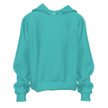 A solid turquoise teal pullover hoodie with a single chest pocket, shown against a plain white background.