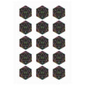 Set of 12 D20 dice with multicolored faces on a white background