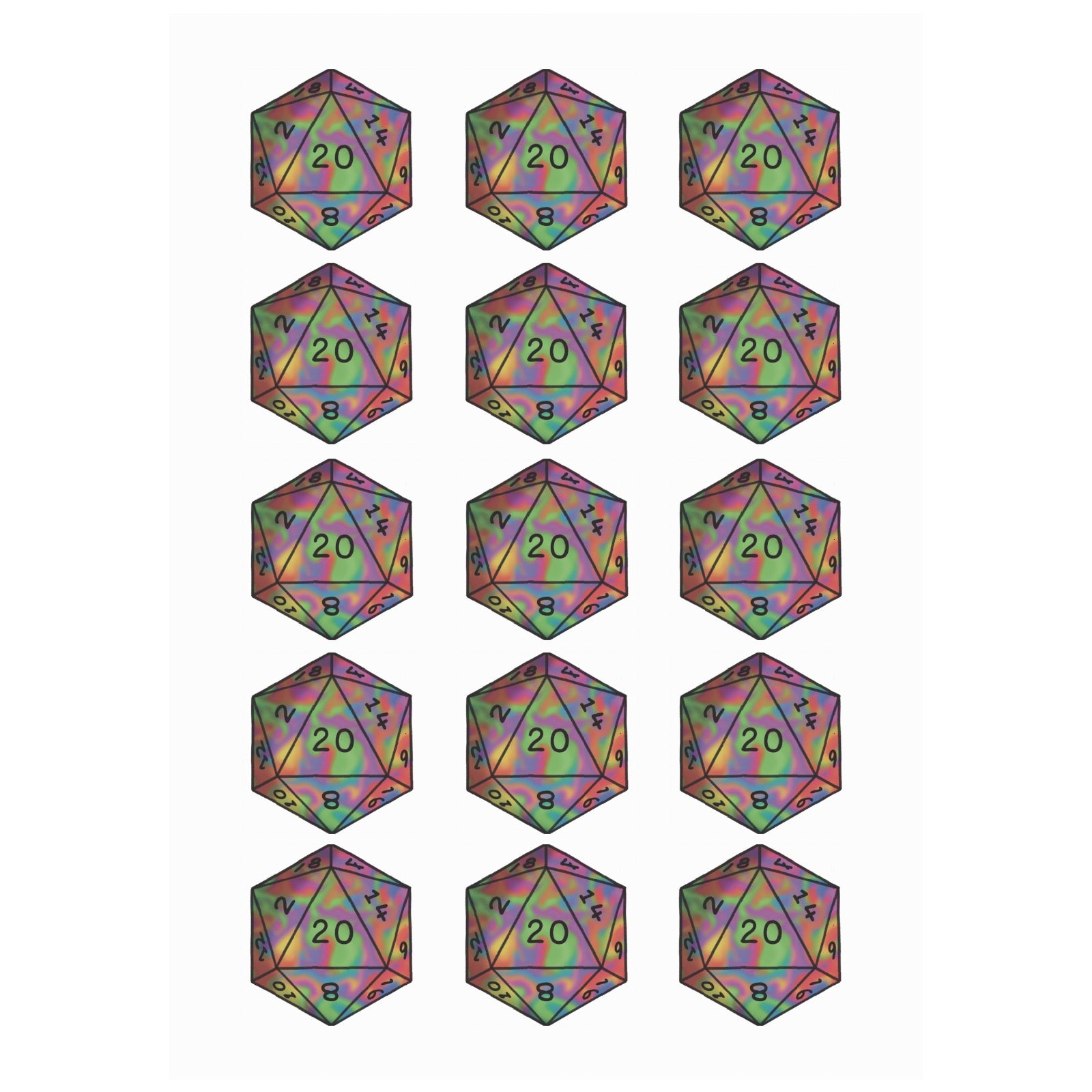 D20 Color Temporary Tattoos (15 Pieces)