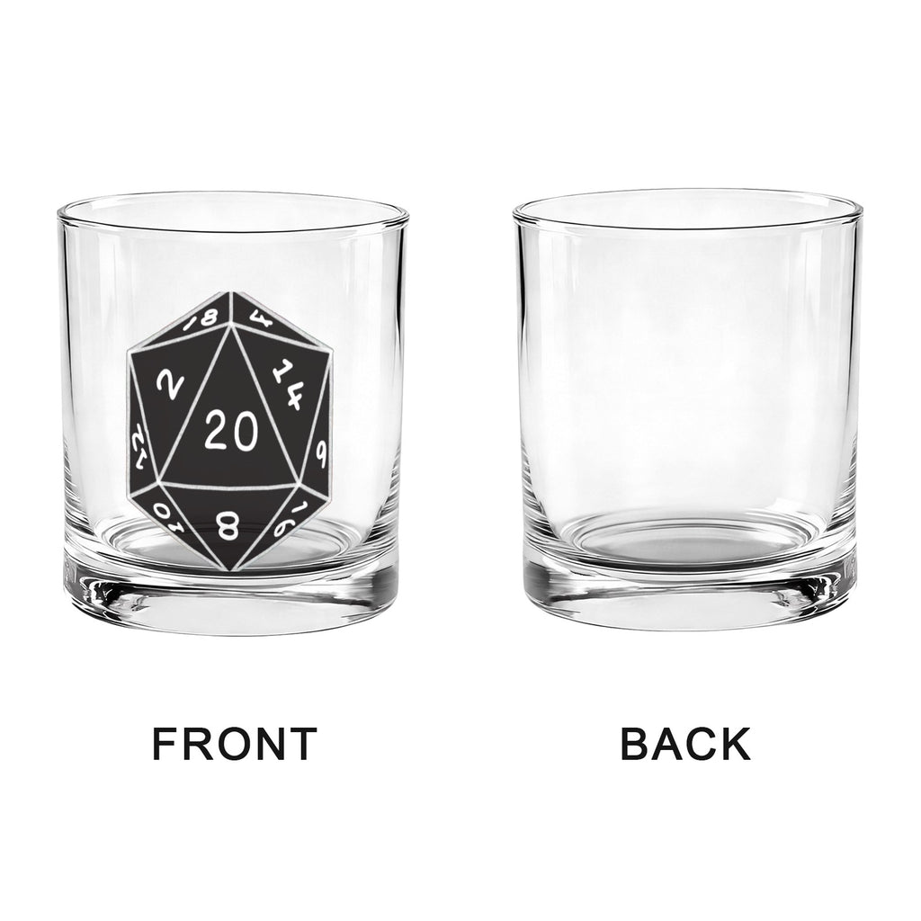 Critical Hit D20 Whiskey & Rocks Glass