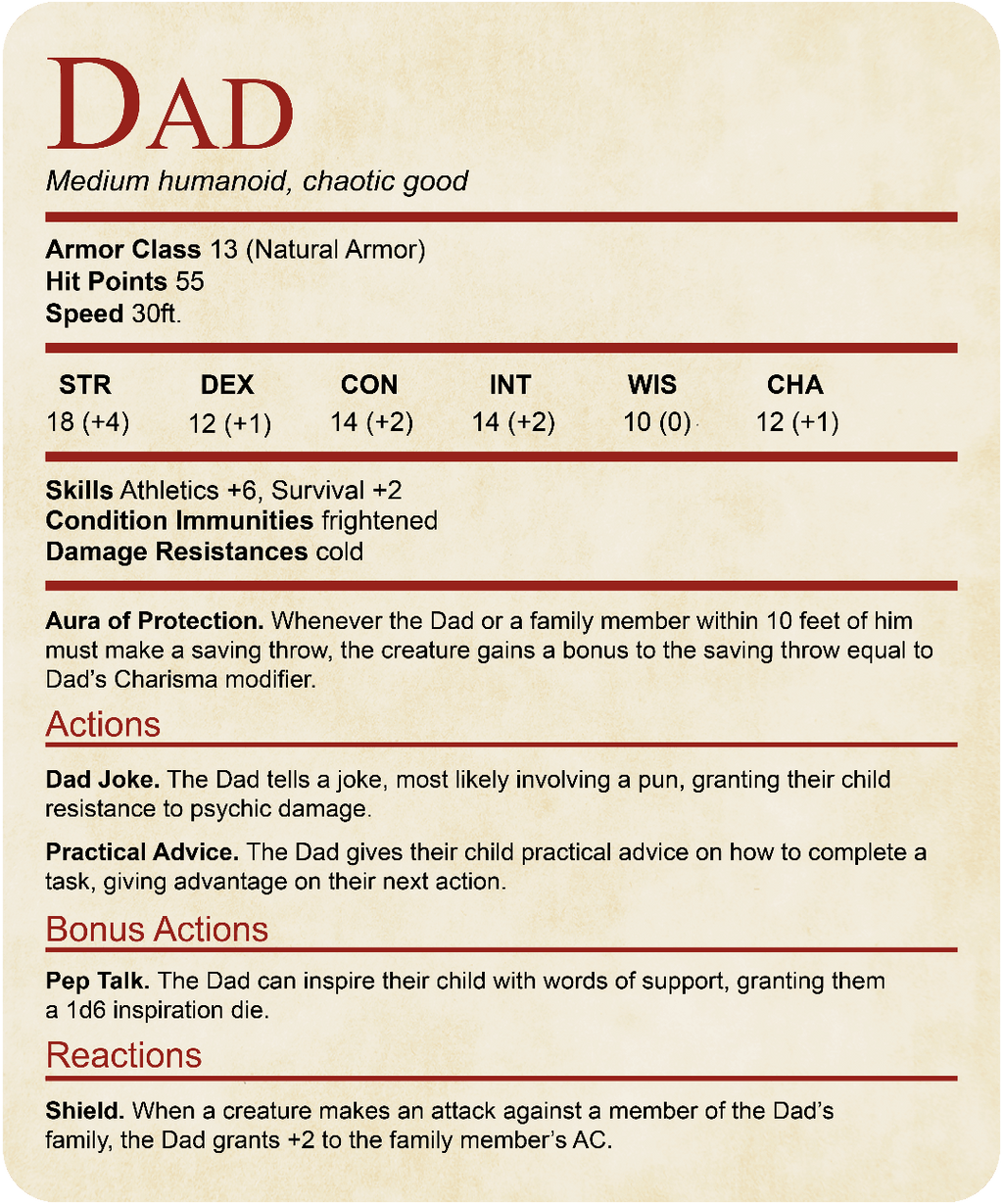D&D Dad Shirt With Stat Block