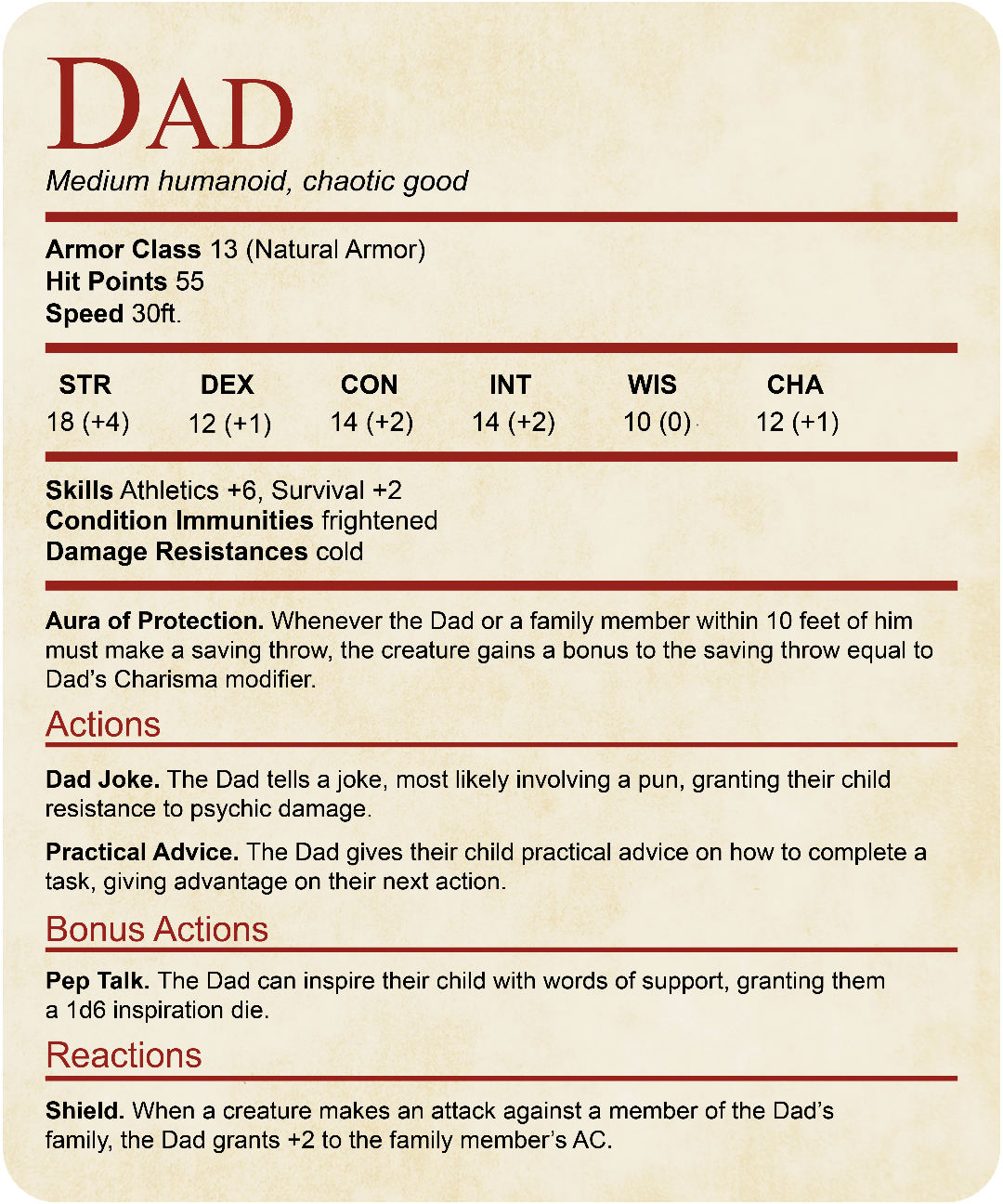 D&D Dad Shirt With Stat Block