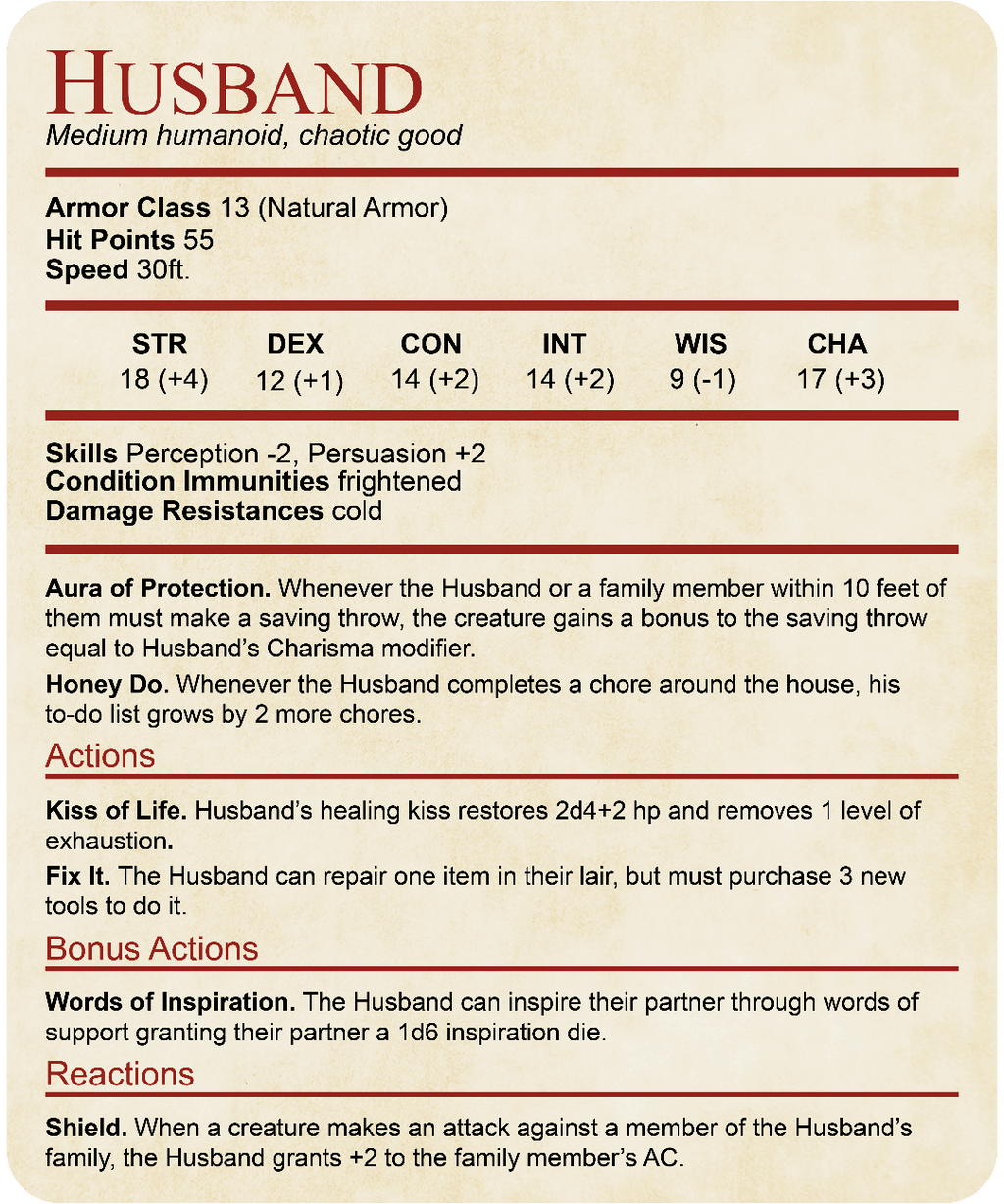 D&D Husband Stat Block T-Shirt