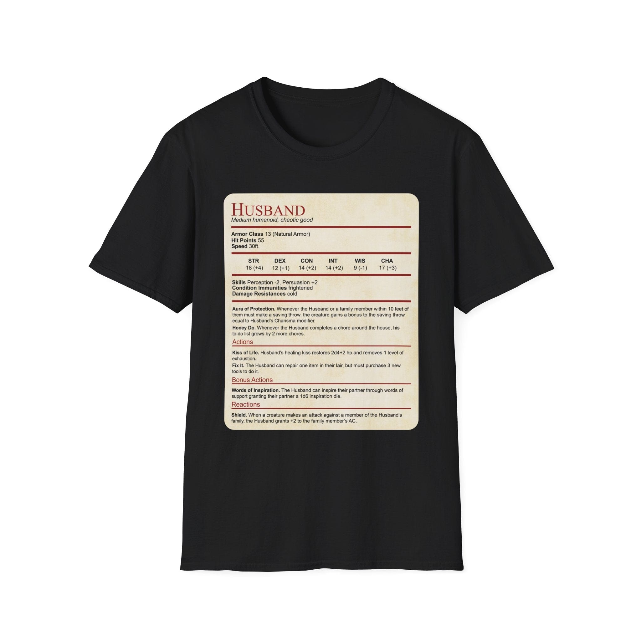D&D Husband Stat Block T-Shirt