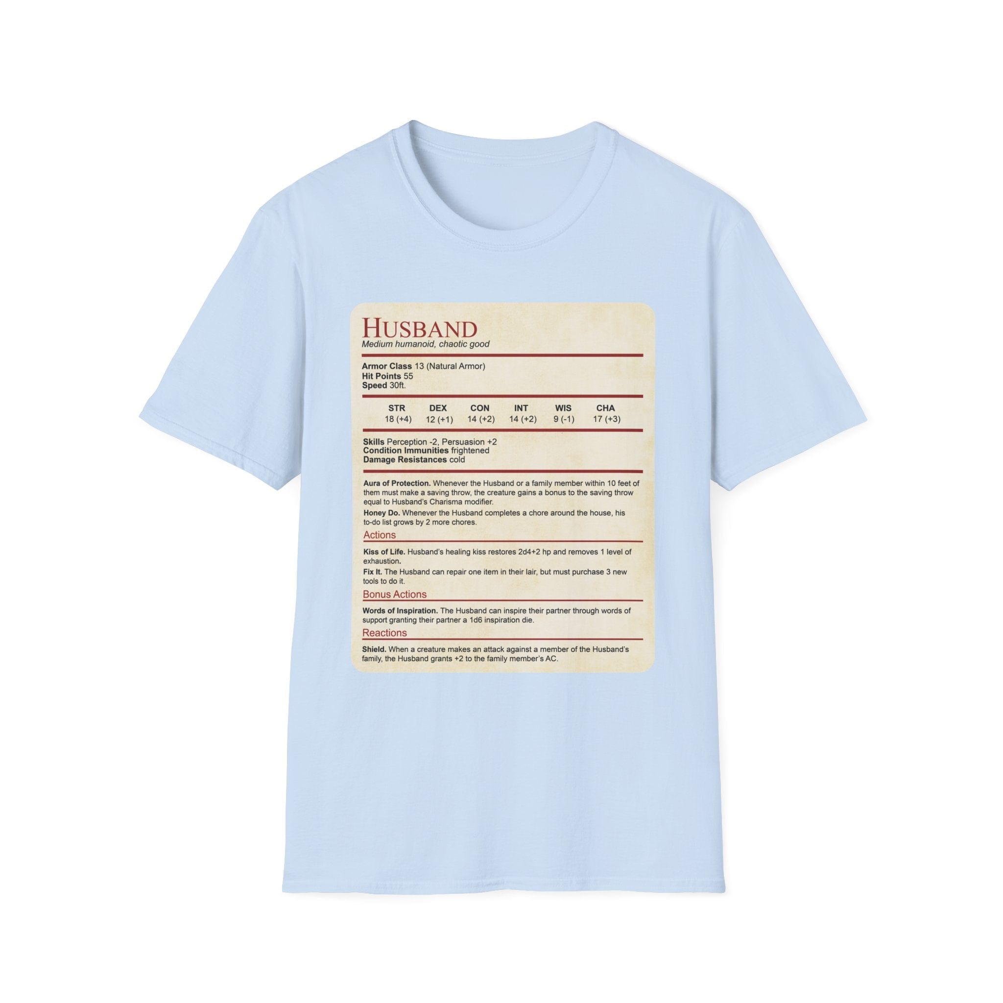 D&D Husband Stat Block T-Shirt