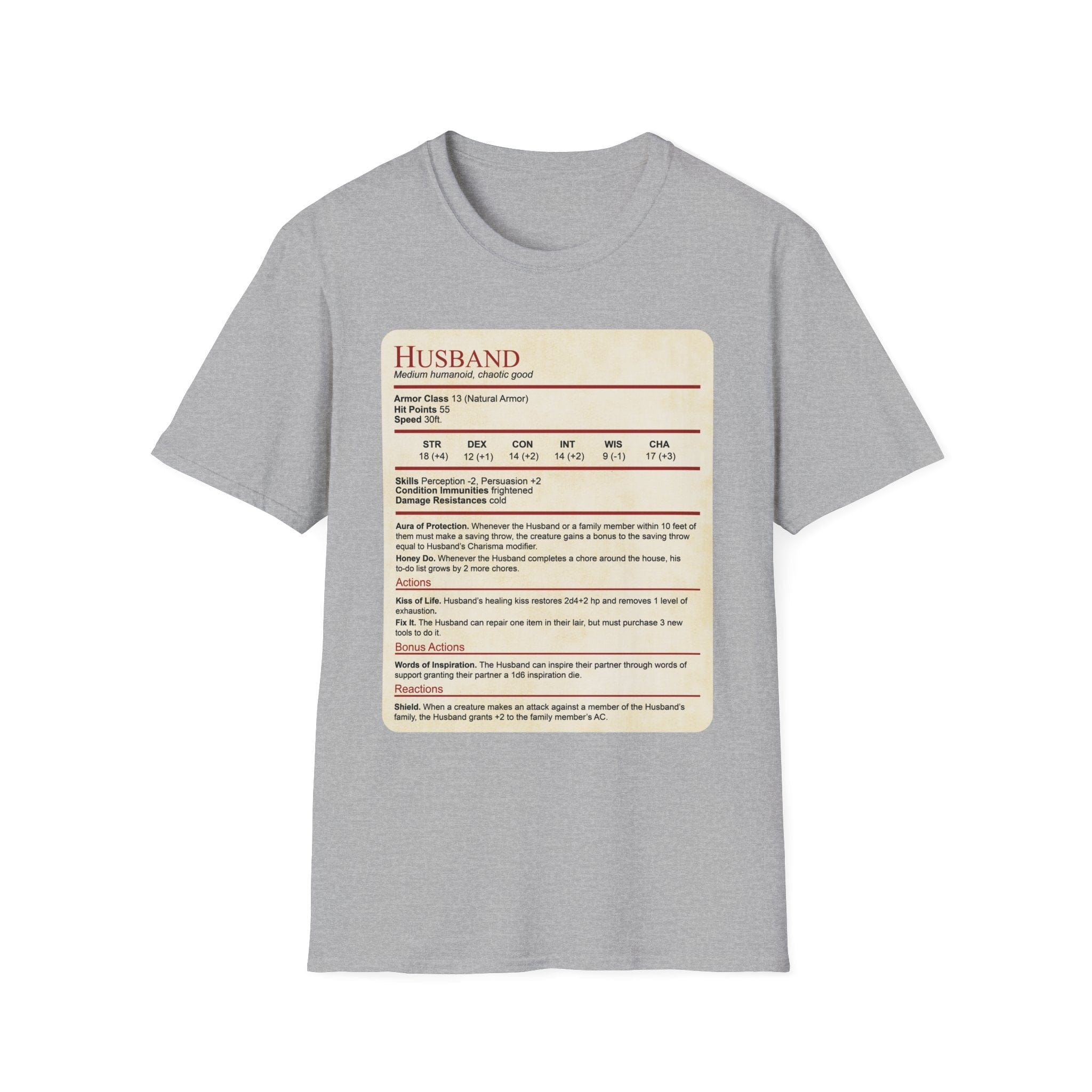 D&D Husband Stat Block T-Shirt