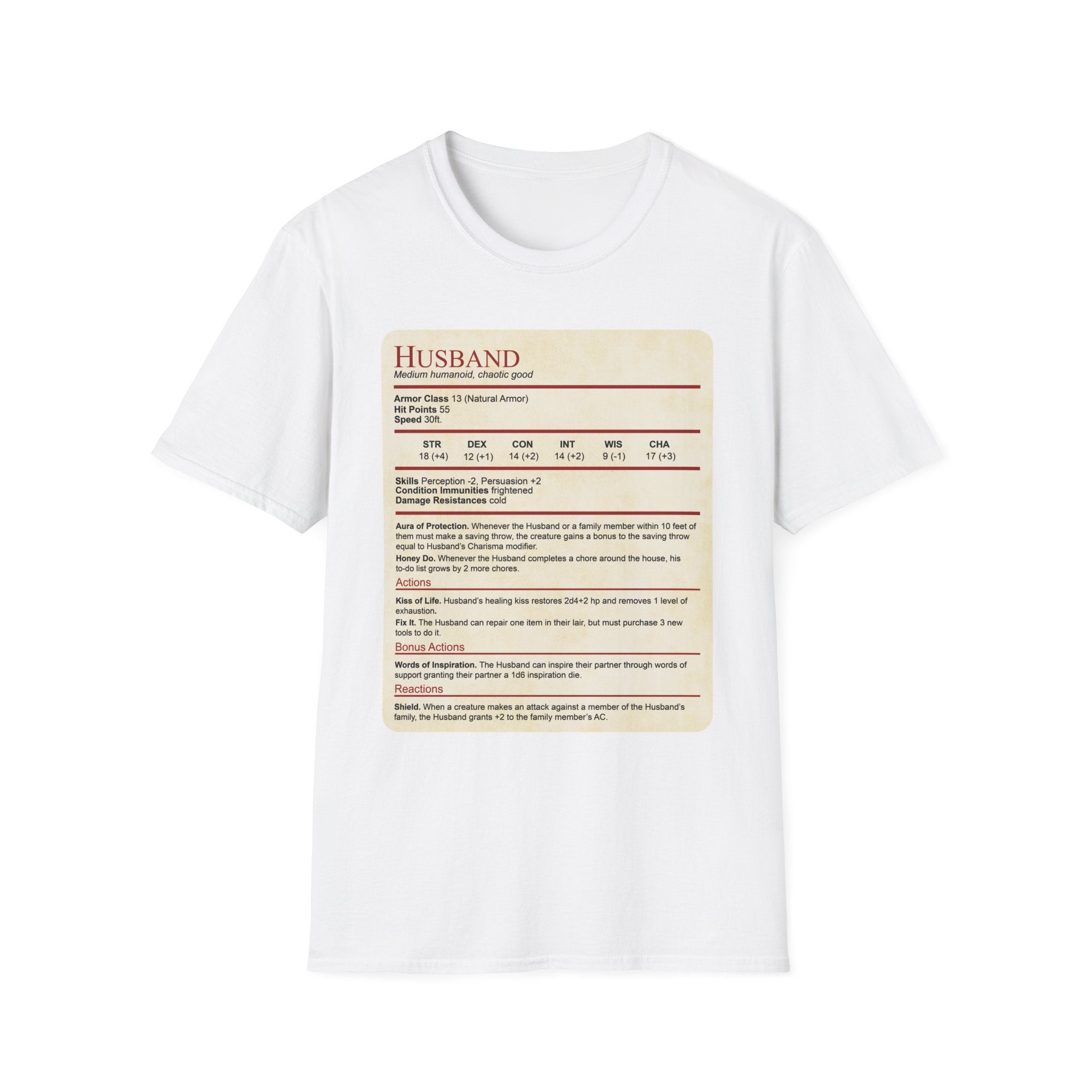 D&D Husband Stat Block T-Shirt