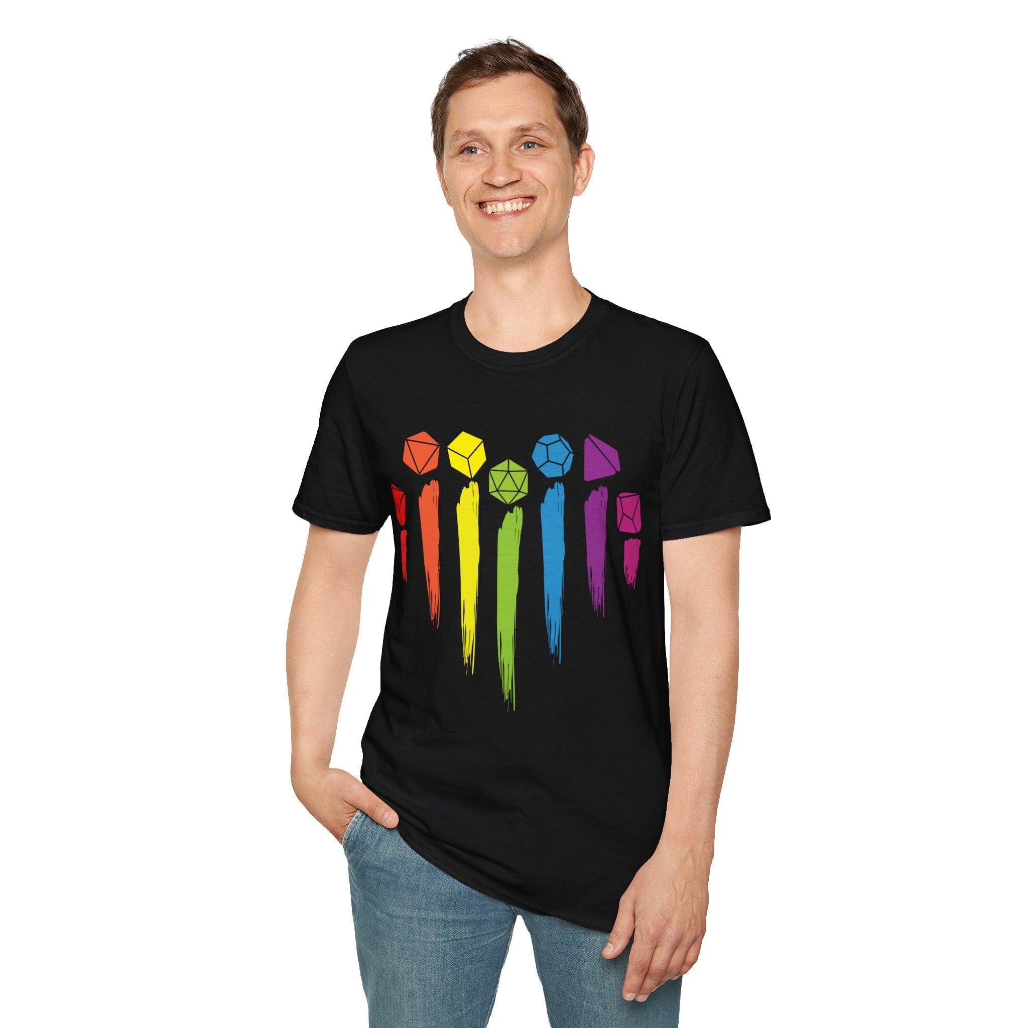 D&D Pride Shirt with Dice Rainbow