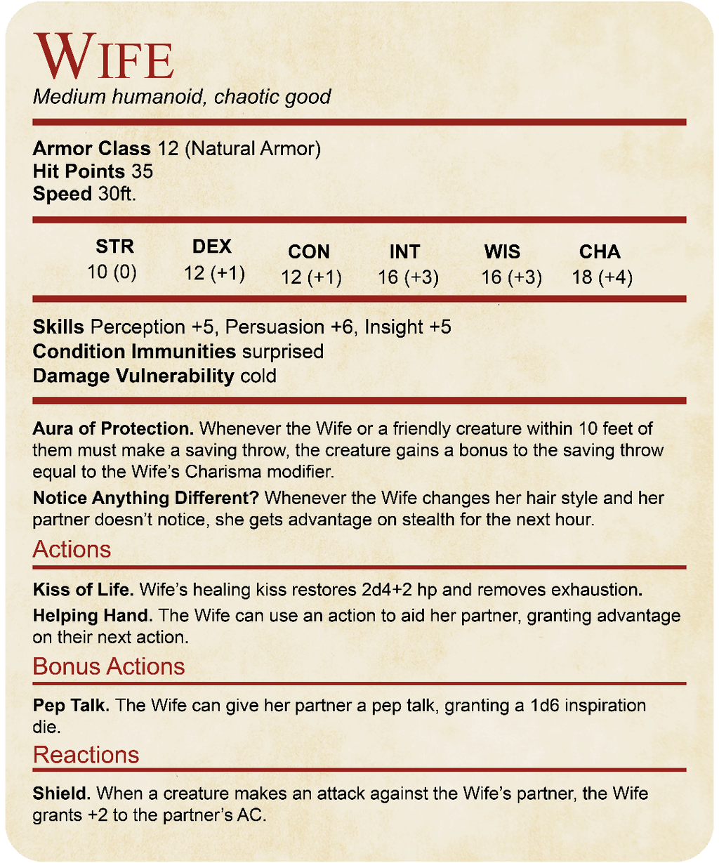 D&D Wife Stat Block T-Shirt