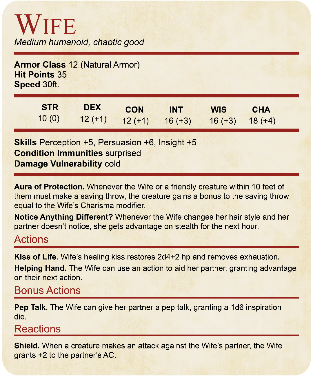 D&D Wife Stat Block T-Shirt